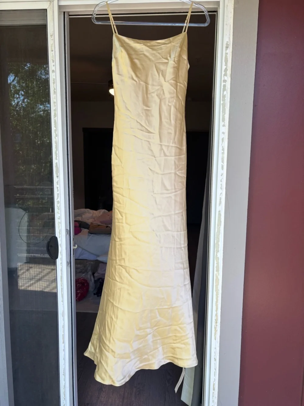 Reformation Pale Yellow Satin Slip Dress with Sheer Capelet - Picture 6 of 10